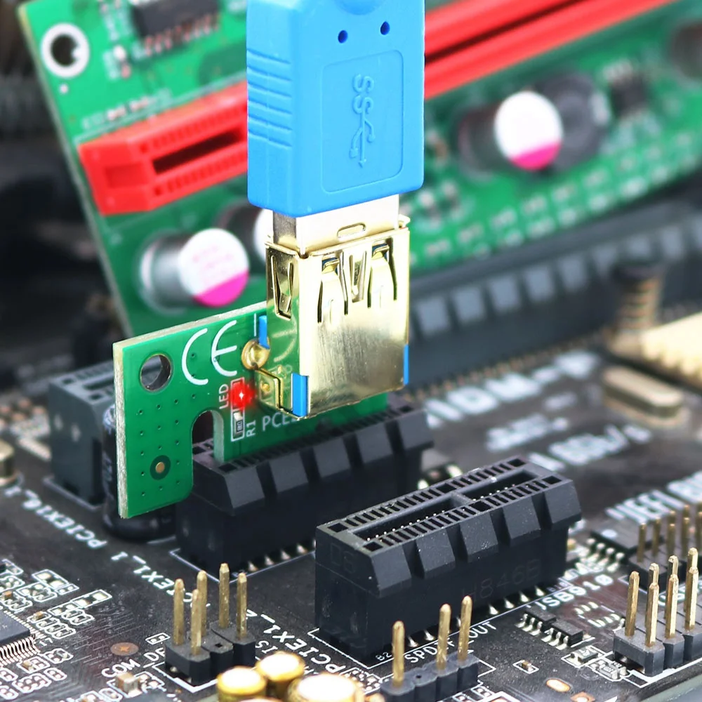 5 Pcs 010-X PCIE 1X to 16X USB3.0 60mm Graphics Card Extension Riser Card with Flash LED for GPU BTC Mining New Version