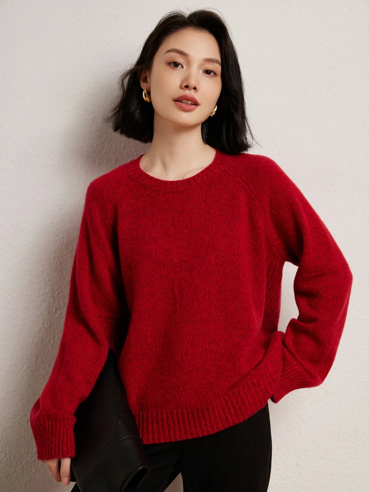 

2025New Women 100% Cashmere Sweater O-Neck Pullover Loose Fashion Style Front Long Back Short Design Thick Sweater Autumn Winter