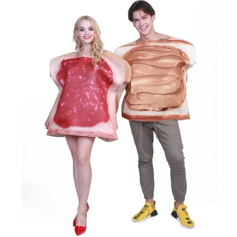 

Couple Jam Toast Cosplay Costume Set Funny Breakfast Food Cos Outfits with Headgear for Halloween Carnival Party Stage Shows
