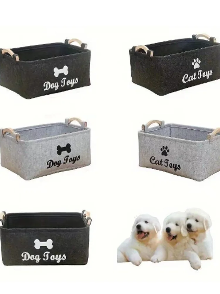 A Cat and Dog Toy Storage Box with Various Styles and Types, Made of Felt and Does Not Fade.