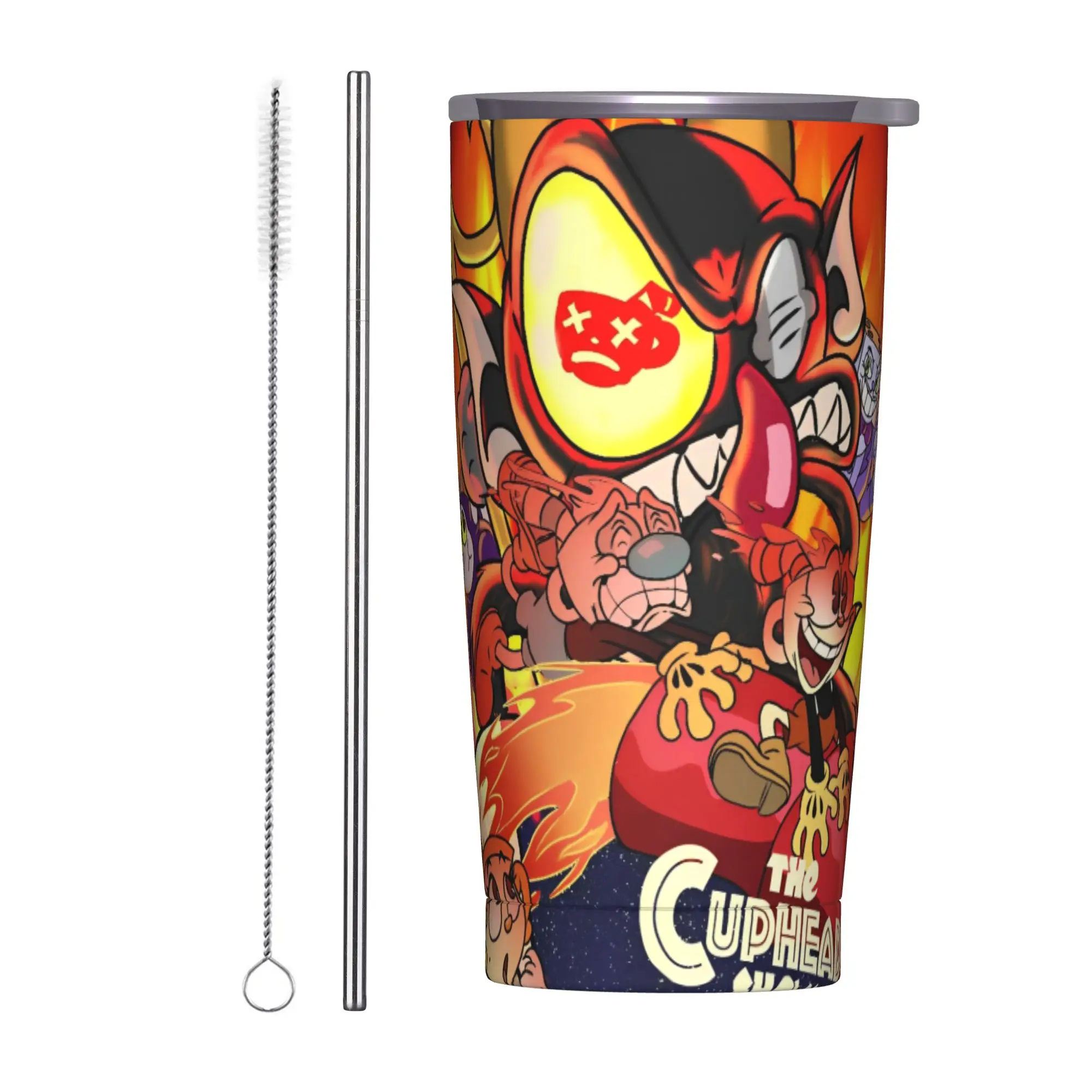 Great Retro Game Battle Cuphead Tumbler Vacuum Insulated  Thermal Cup Stainless Steel School Mug Water Bottle, 20oz