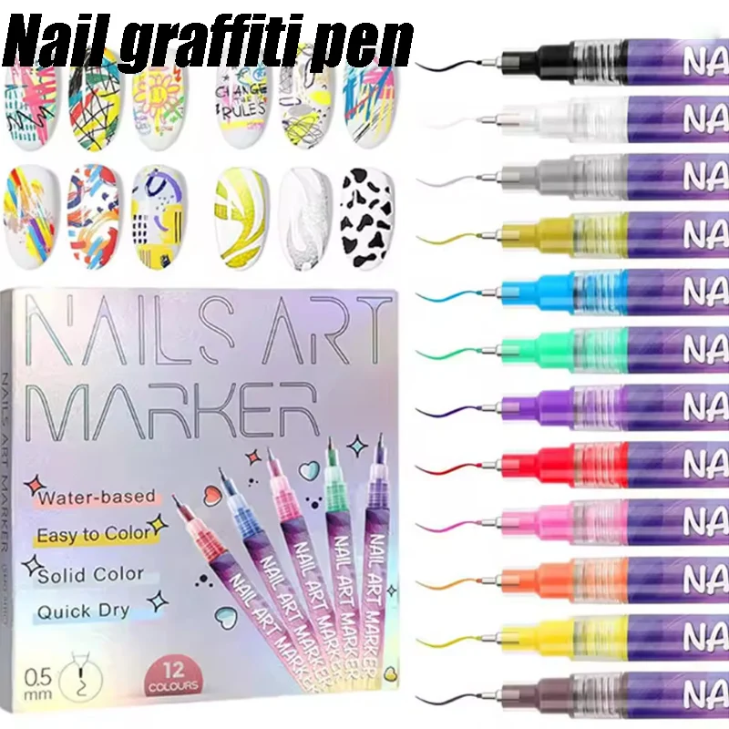 

12-Color Nail Art Pen Set Nail Marker with Acrylic Paint 0.5mm Ultra-Fine Tip for Waterproof Nail Design Drawing
