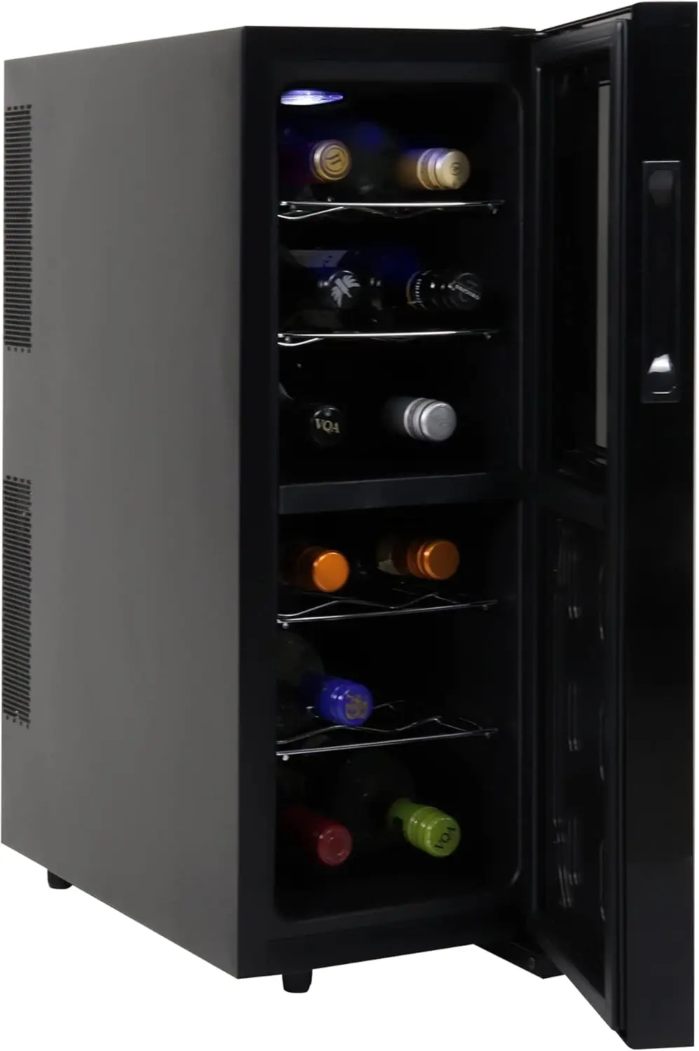 12 Bottle Dual Zone Wine Cooler, Black, Thermoelectric Wine Fridge, Freestanding Wine Cellar, Red