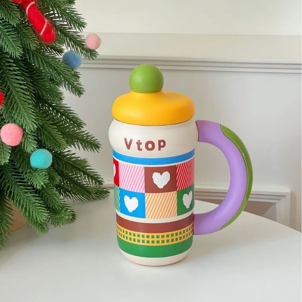 

Портативная вакуумная чашка 600 мл с ручкой, термобутылка из нержавеющей стали 316, крышка, соломенная изолированная чашка для мальчиков и девочек