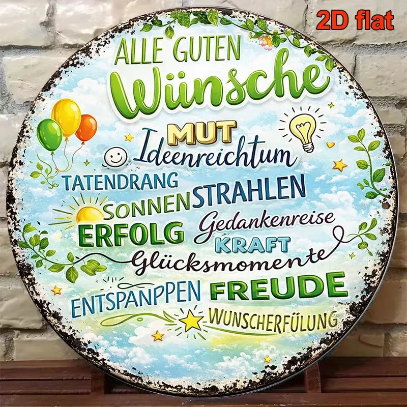 2D Flat, 1pc 8x8in/20x20cm 2D Flat Round Aluminum Sign, Vintage Aluminum Plaque with 