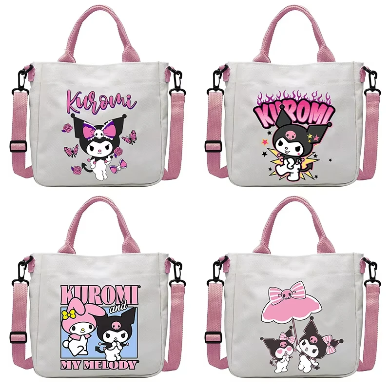 

Милая холщовая карманная сумка Kuromi, новая женская сумка в стиле Харадзюку, сумки-тоут, милый мультяшный аниме-фигурка, сумка через плечо, подарки