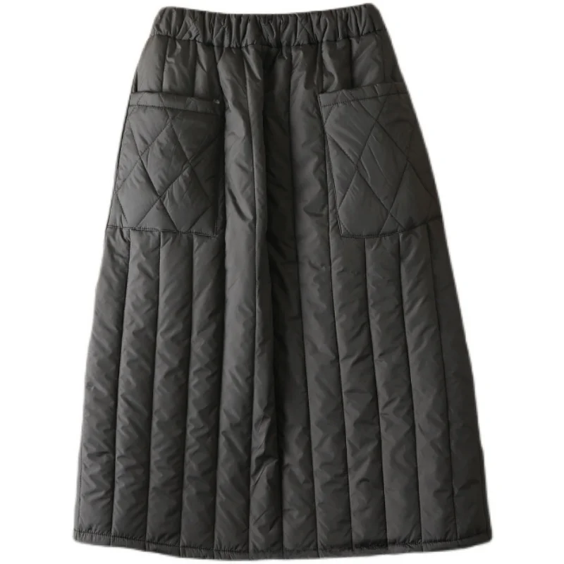 Warmth Lightweight down Cotton A-Line High Waist Midi Skirt Women Slimming Outerwear Long Dr Autumn Winter Faion Commute