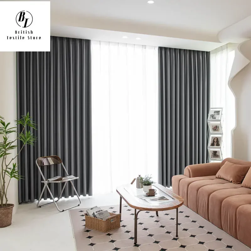 Modern Japanese Solid Color Gray Curtains for Living Room Bedroom Dining Luxury Wrinkle Texture Pattern Window Drapes Custom