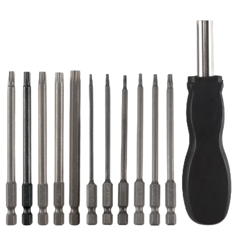 MAKE-11 Pack 75Mm Torx Schroevendraaier Bit Set 1/4 Inch Hex Shank T6-T40 Ster Schroevendraaier Tool Kit Met 1 Pack Handvat