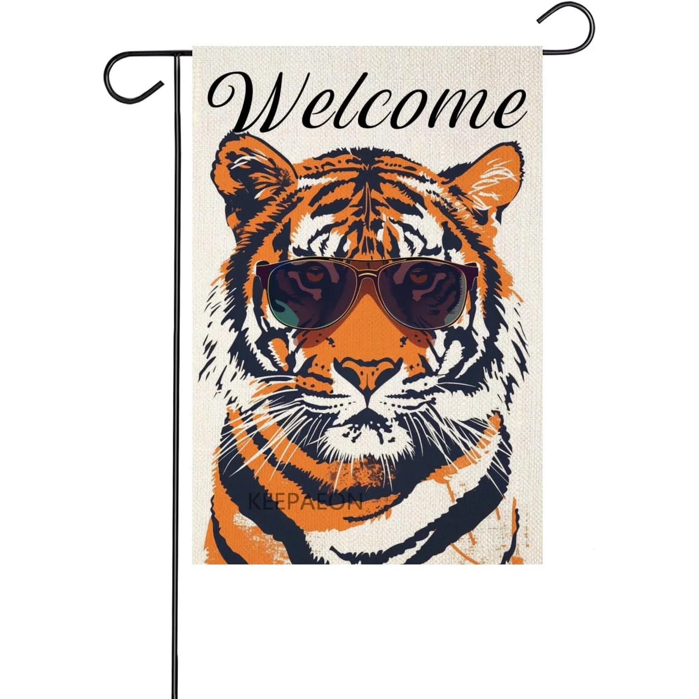 Spring 12X18 Inch Tiger with Sunglass Garden Flags, Welcome Tiger Summer Garden Flag for Outside/Outdoor Hanging Decorations Yard Flag (solely Flag)