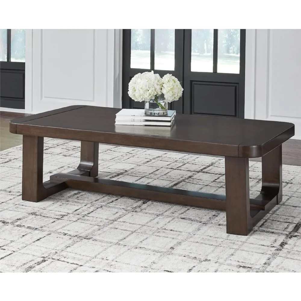 تصميم مميز لطاولة القهوة الحديثة من Ashley Breckington مع قاعدة Trestle، بني داكن