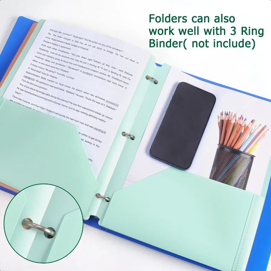 Colored Plastic Folders with Pockets Heavy Duty Two Pocket Folder 3 Ring Folders for Documents Pastel Color 4 Pack
