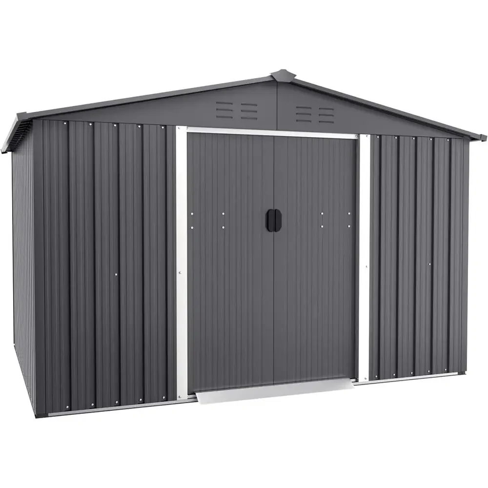 

6x8 T Outdoor Storage Shed, Metal Shed Kit with Double Doorknobs and Air Vents, Double Sloping Roo Garden Shed, Galvanized Shed
