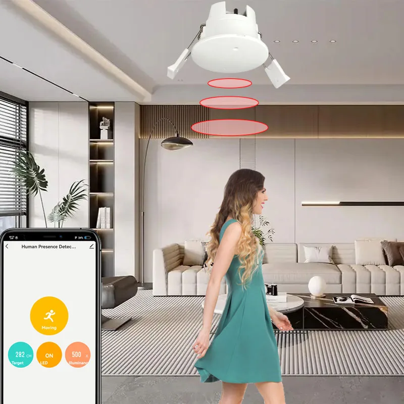 Tuya Smart Life Zigbee / WiFi Onda millimetrica Radar 24GHz Rilevatore di presenza umana Sensore di movimento Rilevatore di distanza di luminanza AC