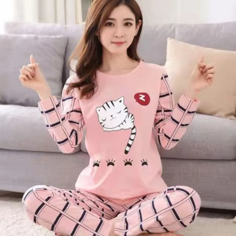 Spring Autumn Pyjamas Big Size 4XL Women Pajamas Print Sleepwear Long-sleeved Homewear Sets Womens Simple Loose Casual Pijamas