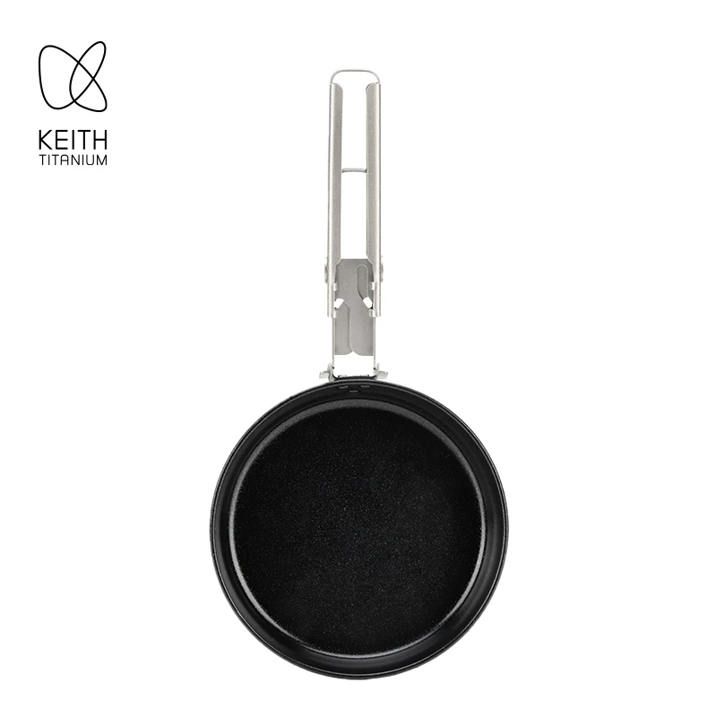 KEITH  Titanium Mini Skillet Non Stick Foldable Handle Ultralight Portable Frying Pan for Camping Hiking Outdoor Daily Use