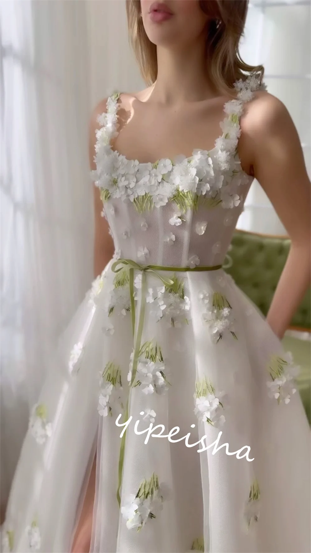 Vestido de bola drapeado de flores de Organza para el Día de San Valentín, correa de espagueti, vestido de ocasión a medida, vestidos largos