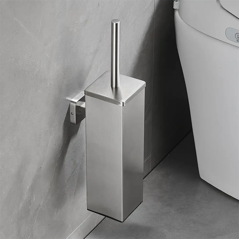 Brush gold wall-mounted toilet holder household bathroom toilet square stainless steel toilet long bucket deodorant