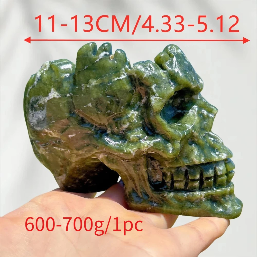 1pc Rare Xiuyan Jasper Skull Container Carving, Mineral Speciman, Large Green Crystal Skull Decorative
