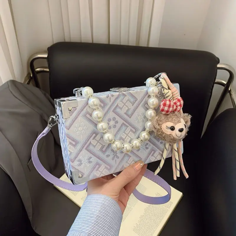 

Chinese Style Embroidered Handbag Women Exquisite Beaded Handle Shoulder Bags Ladies Quality Fabric Artistic National Trend Chic