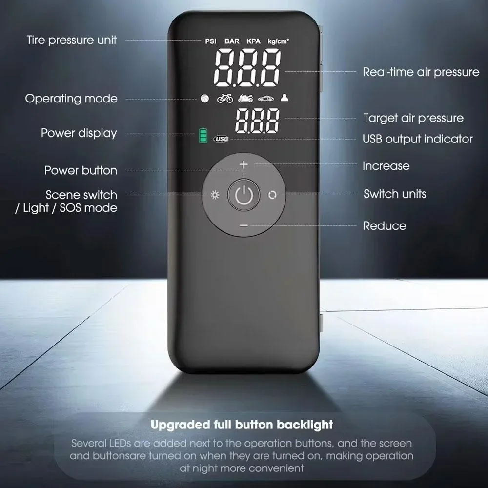 Portable Rechargeable Digital Air Pump for Car Motorcycle Bicycle Balls Cordless Compressor