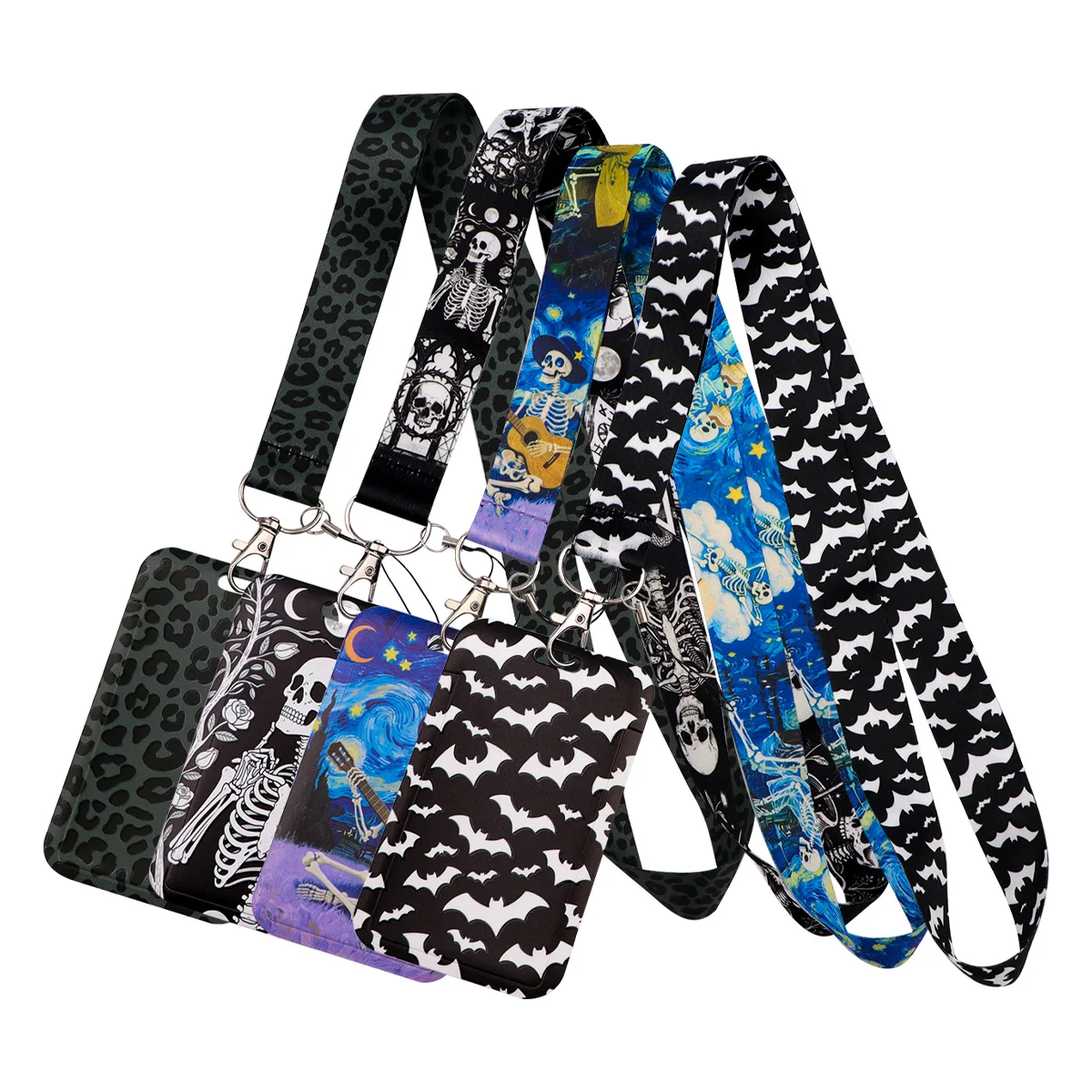 

Halloween Bat Skull Lanyard Neck Strap Keychain Card Cover Badge Holder Mobile Phone Hang Rope Keyring Anime Accessories Gifts