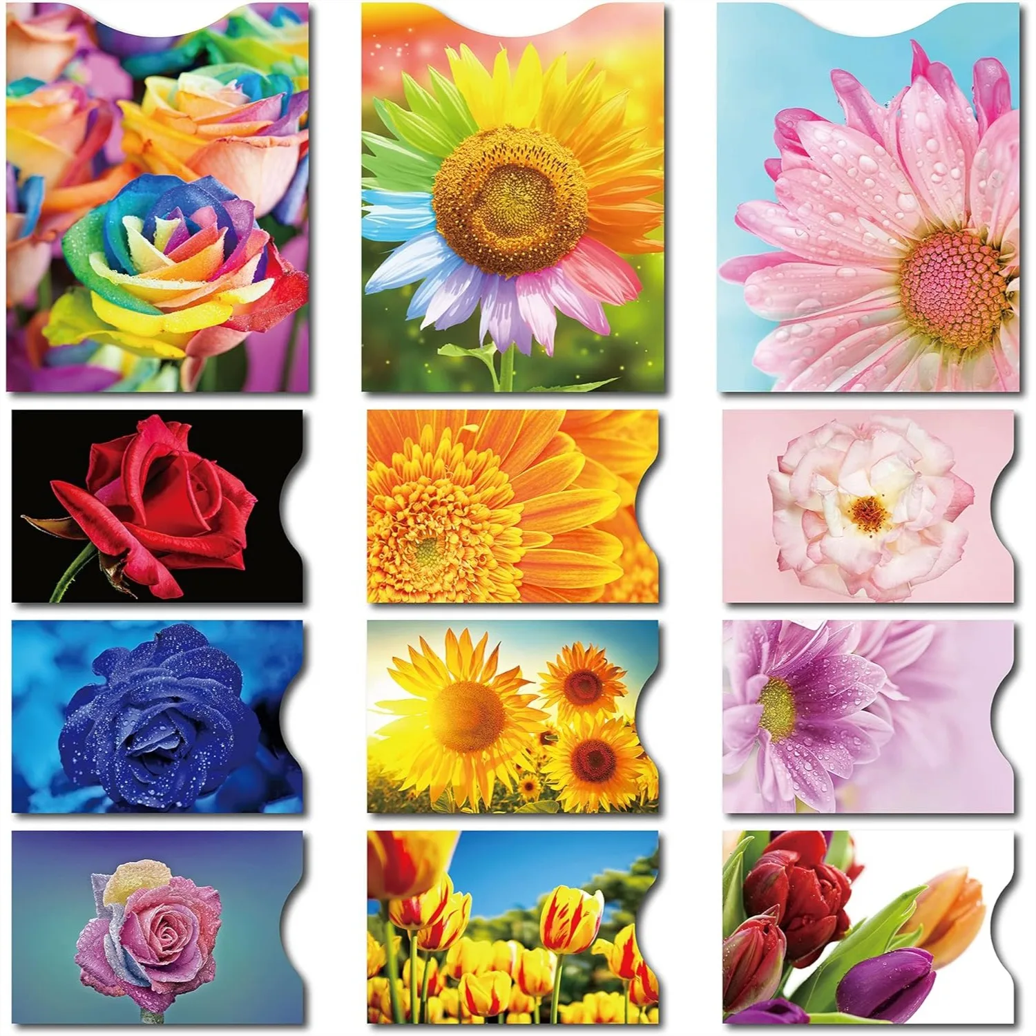 

RFID Blocking Sleeves for Credit Cards & Passport - Anti-Theft Identity Protection with Flower Design, 12 Pack