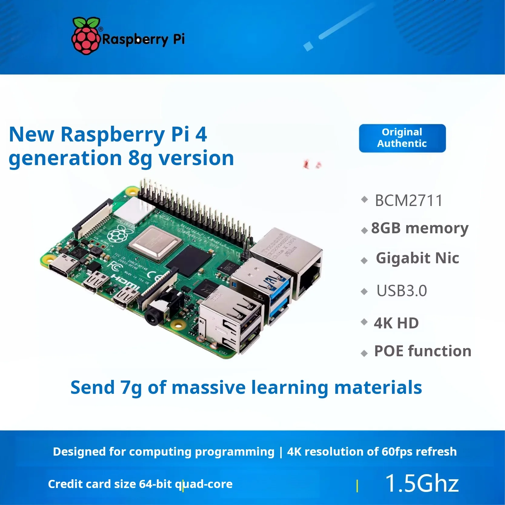 

Raspberry Pi 4th generation 8G development board with Linux software package, 2G and 4G kits