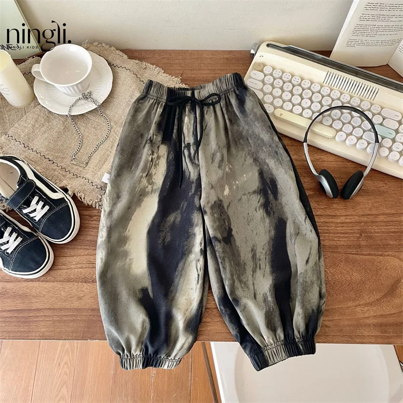 Children's Ink Painting Anti Mosquito Pants Summer Thin Bloomers for Boys and Girls Casual Pants Ankle Banded Pants Children's P