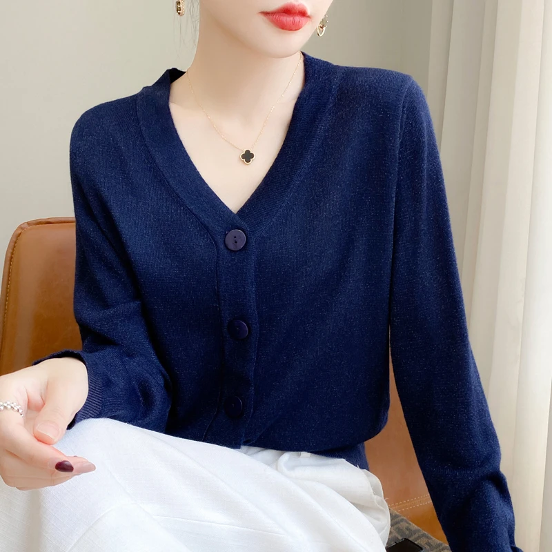 Women's Cardigan Winter Knitwear V Neck Sweater Casual Loose Jacket Ladies Clothing Basics Blouse Single Breasted Tops
