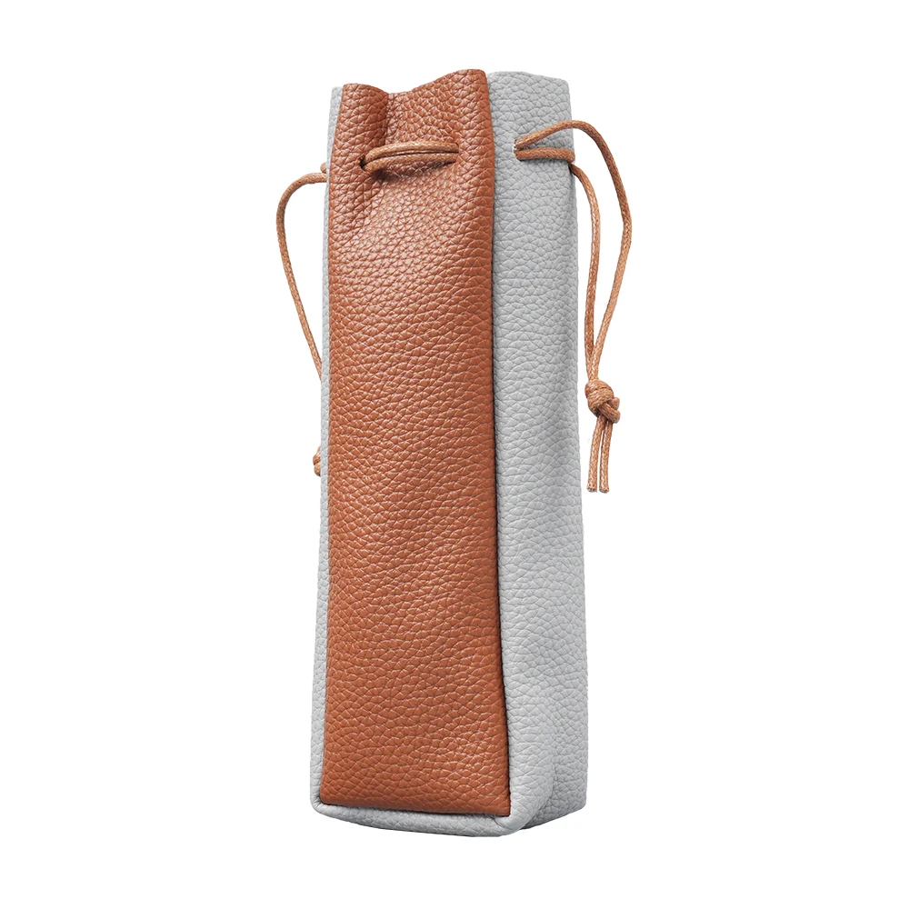 Premium Genuine Leather Two-tone Spliced Pipe Pouch Drawstring Storage Bag Exclusive for Tobacco Pipe Collection