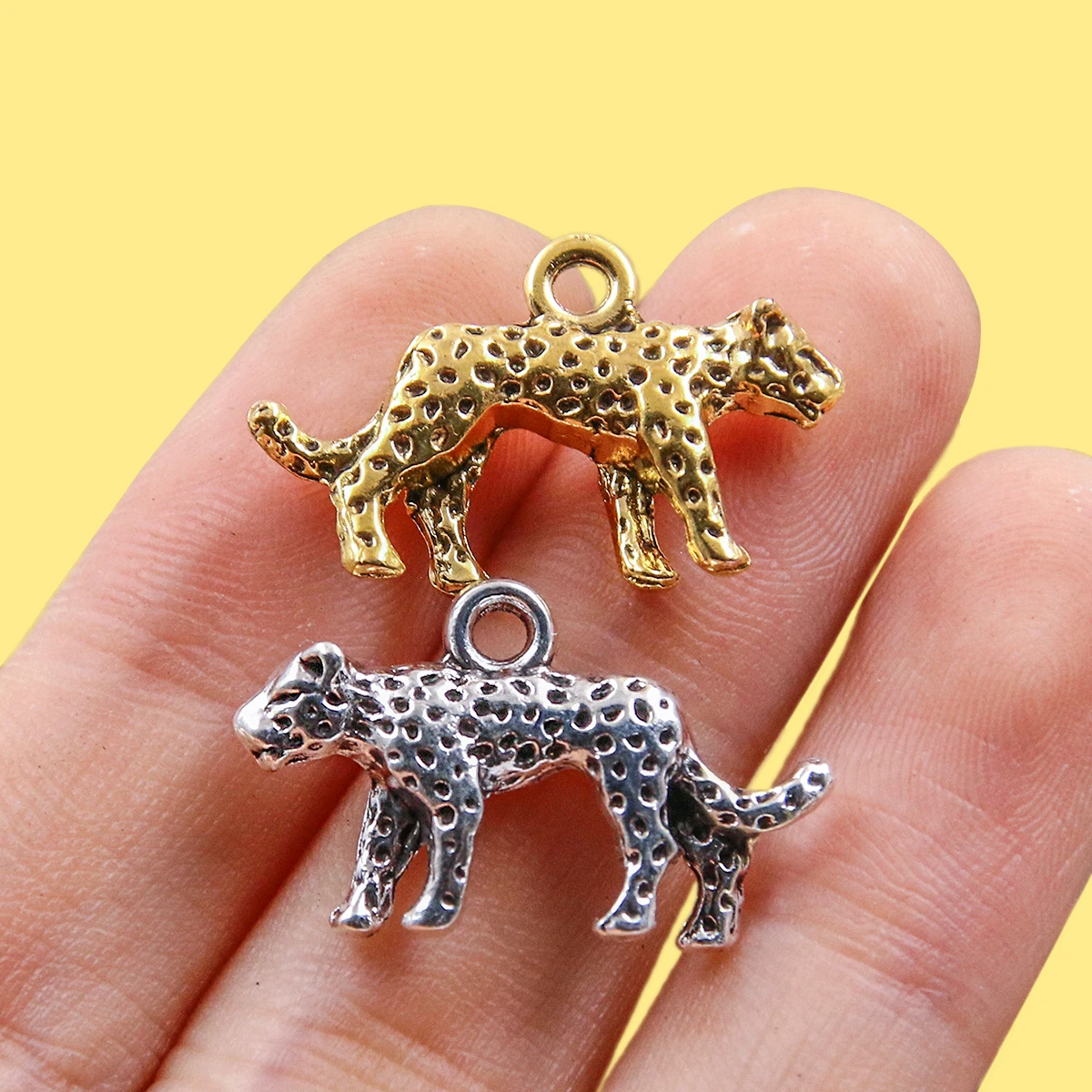 10PCS 14X24mm Metal Alloy 3D Animal Simulation Charms Double Sided Leopard Pendant For Jewelry Buckle Making DIY Handmade Craft