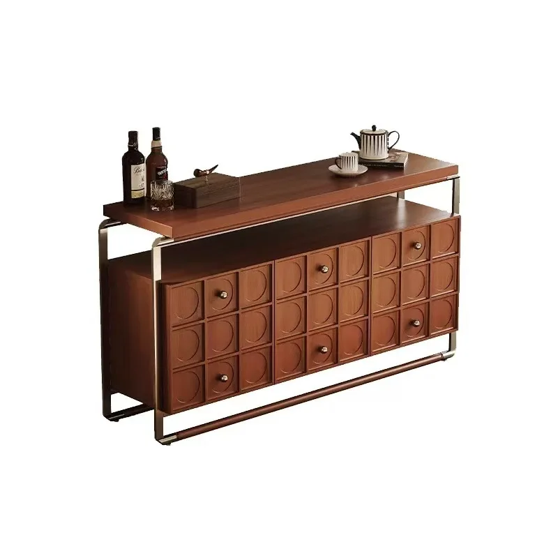 Medieval style dining side cabinet French retro cherry wood annual ring wall integrated side cabinet