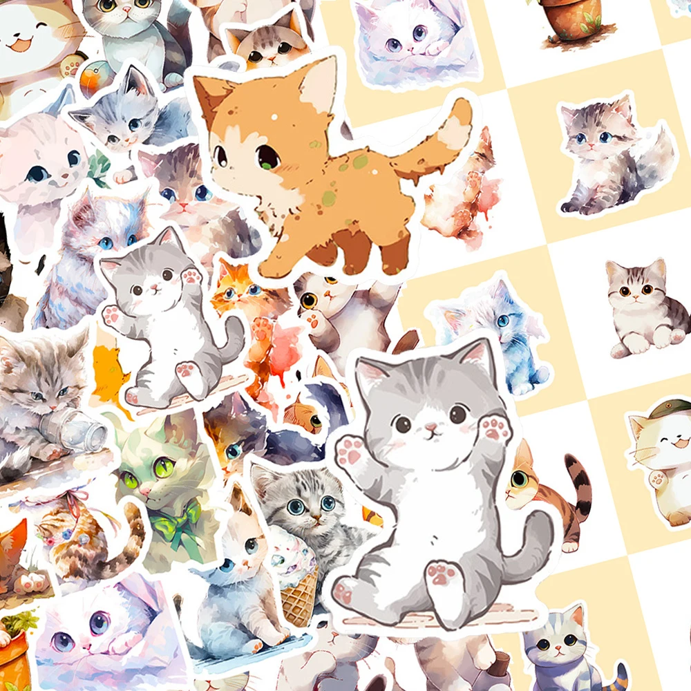 

10/30/50pcs Kawaii Anime Cat Stickers Cute Animal Cartoon Sticker Waterproof Scrapbook Wall Laptop Luggage Decals Decoration Toy