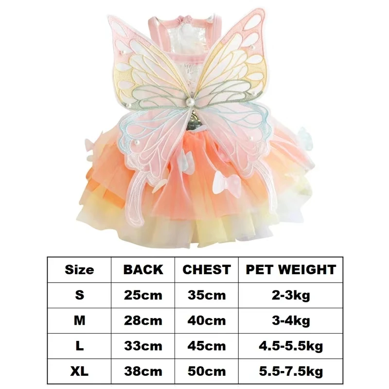 Dog Summer Dress for Pets Luxury Clothes Puppy Bridal Gown Tulle Skirt Doggy Clothing Vestidos for Small Medium Dogs Butterfly