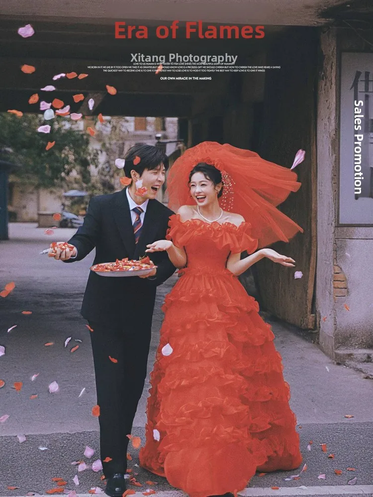 

Новое винтажное свадебное платье для пар, одежда для уличной и студийной фотосъемки, в стиле ретро, с одним открытым плечом, реквизит для фотосессий