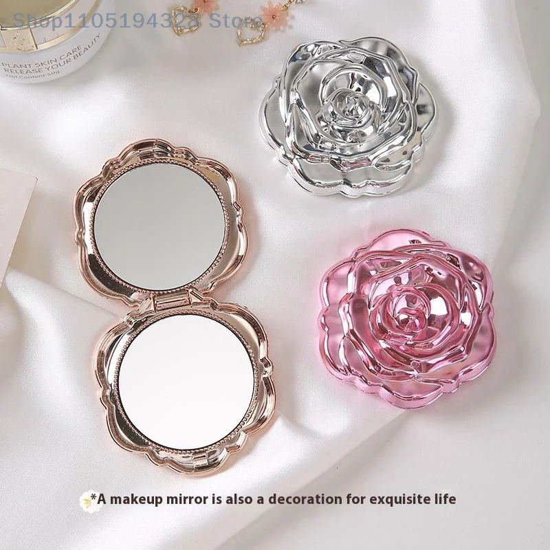 [MP] 1 قطعة مرآة جيب صغيرة بتصميم وردي مزدوج الجوانب محمولة باليد أداة تجميل مستحضرات التجميل المدمجة