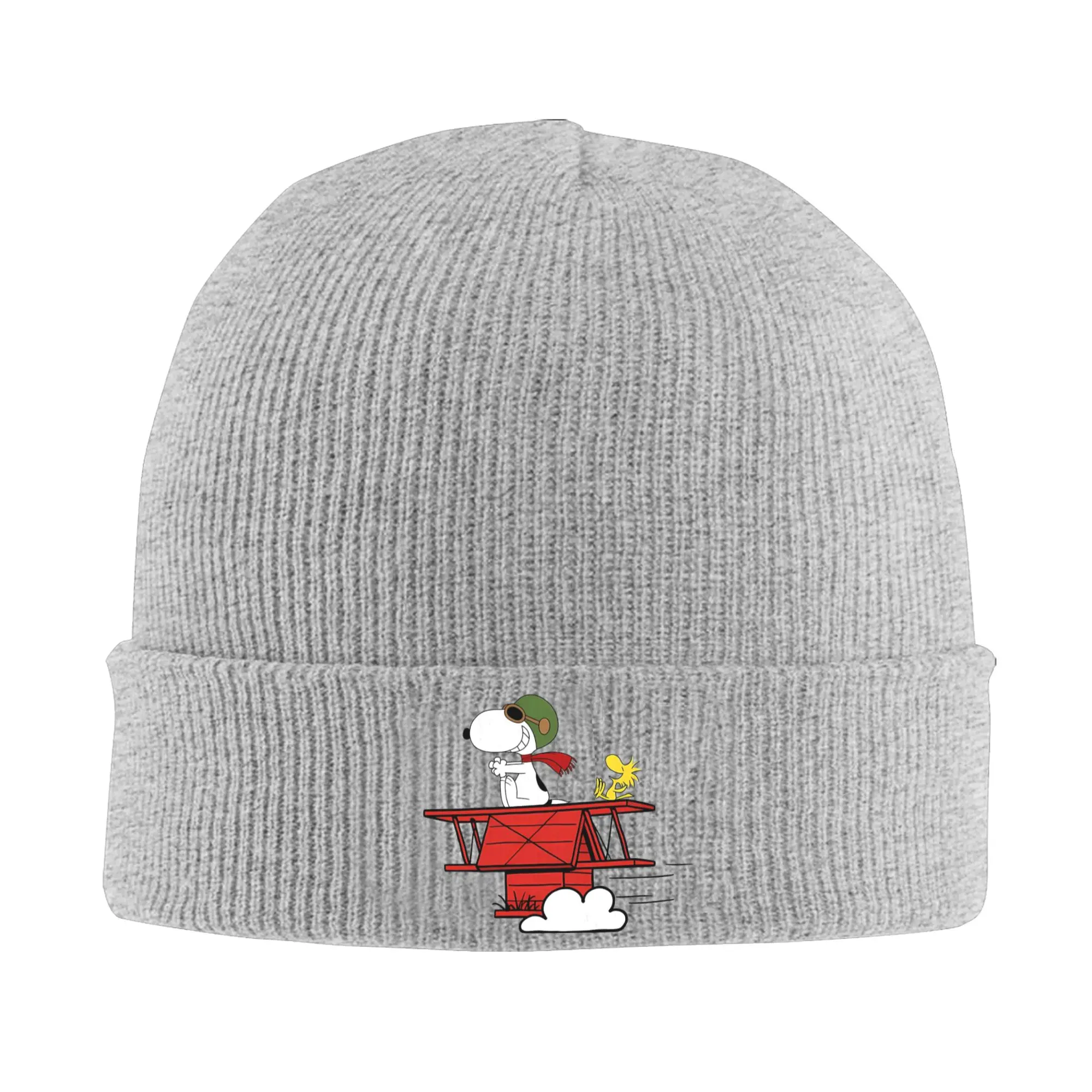 Camp Snoopys And Woodstock Flying Adventure Knitted Caps Women's Men's Skullies Beanies Autumn Winter Hats Acrylic  Warm Caps