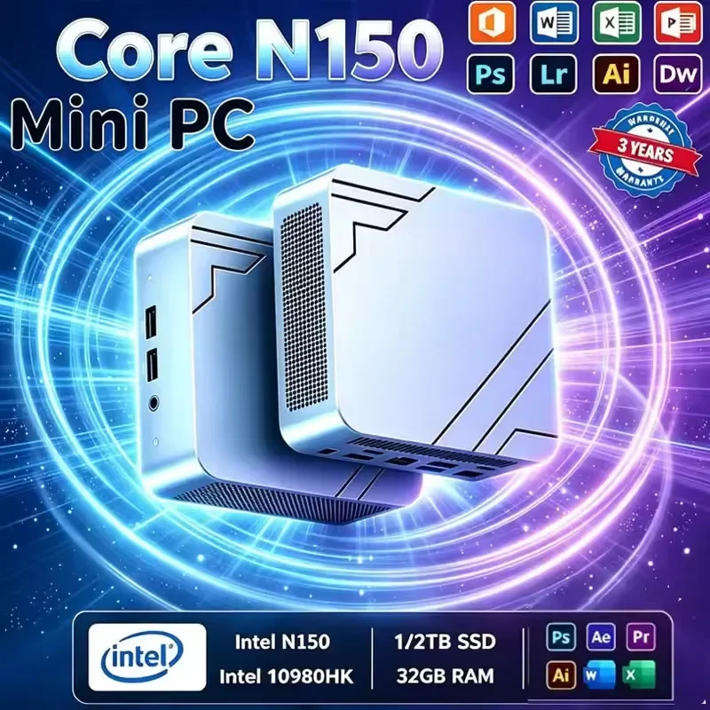 Compact Portable Mini PC N150 16GB RAM 512GB SSD BT5.2 High Speed Mini Desktop Computer Office Home Mini Host