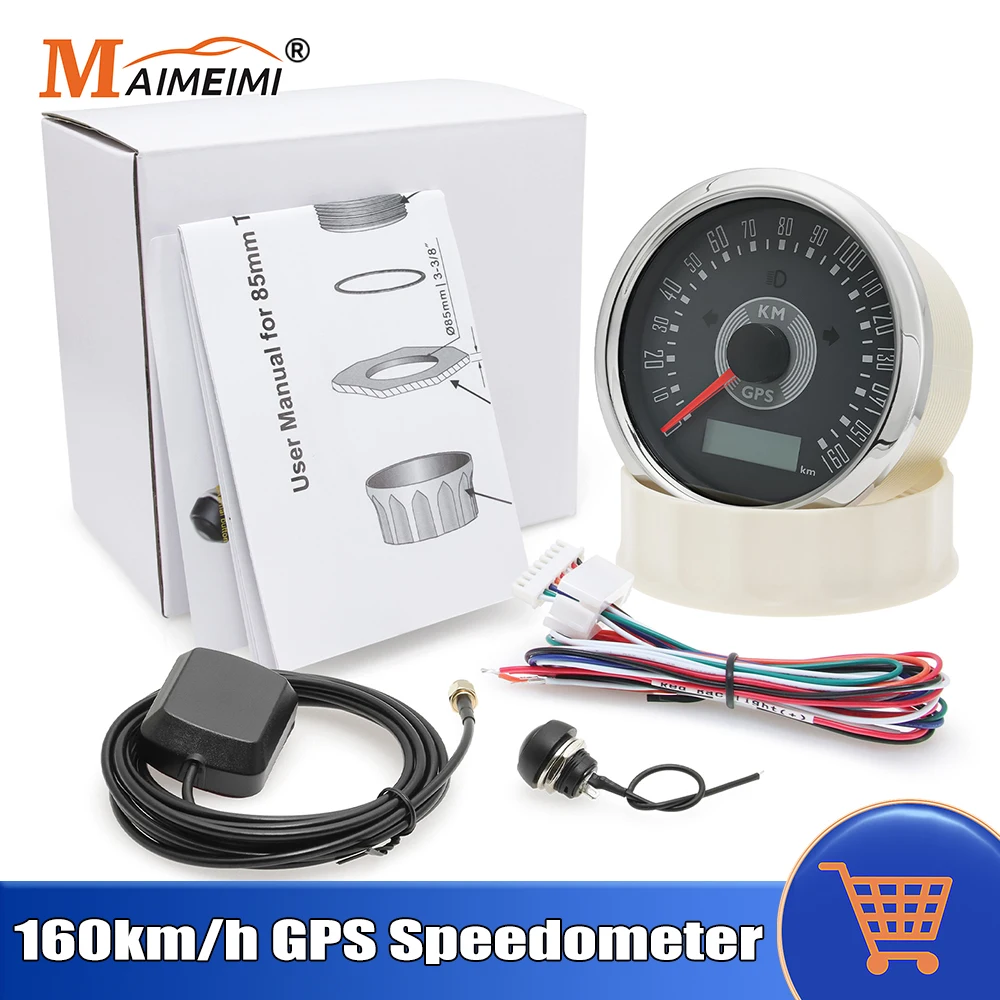

160 км/ч GPS-спидометр с GPS-антенной 85 мм Автоматический датчик одометра с красной/желтой подсветкой для автомобиля 12 В 24 В, лодки, морской на заказ