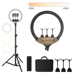 Lampada video a LED per selfie da 18 pollici con luce ad anello grande con clip per telefono con supporto per treppiede per studio fotografico YouTube Live Light