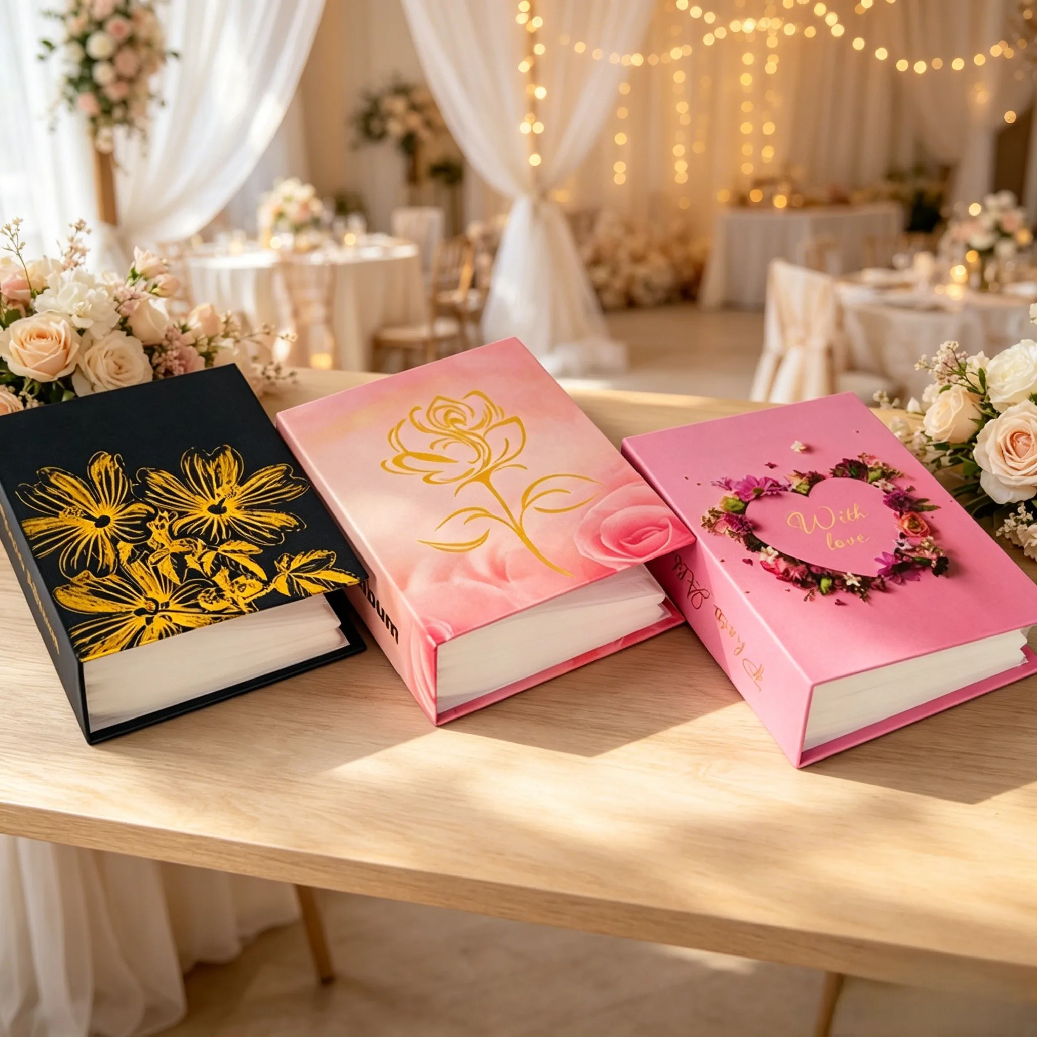 Gold Foil Floral Photo Album 6 Inch 100 Pockets, Romantic Rose Wedding Memory Book,Couple Pictures Gift