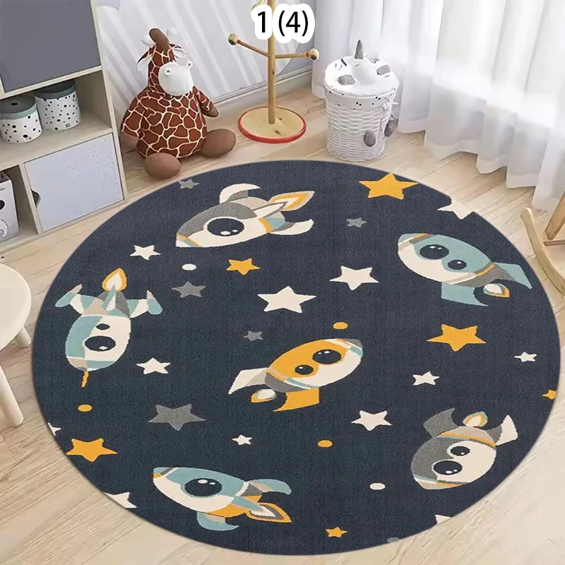 Kids Space Ship Pattern Area Carpet Mat Rug Home Decoration Starry Sky Universe Modern Nursery Bedroom Floor Rug Carpet