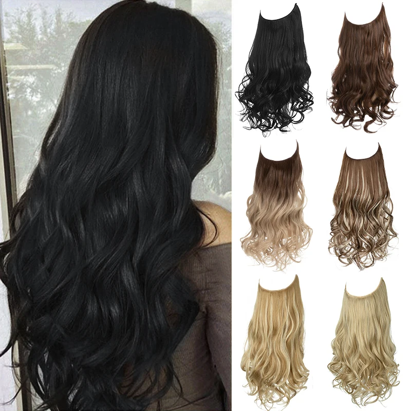 

Premium Synthetic Clips In Natural Daily Wear Hair Extension Ombre One Piece Long Wave Invisible Wire False Hair Piece For Women