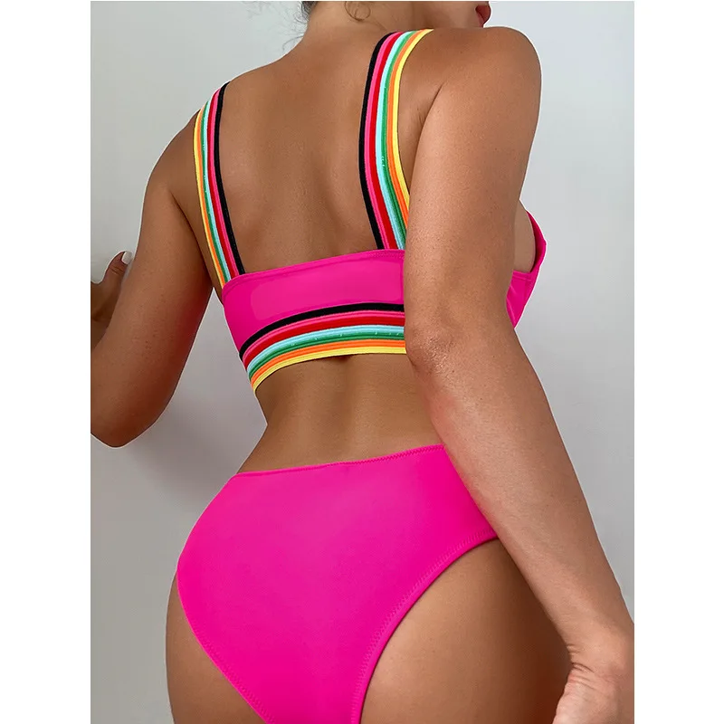 BLESSKISS Sexy High Waist Bikini Women Push Up Bra 2023 Summer Halter Neon Red Swimwear Bathing Suit