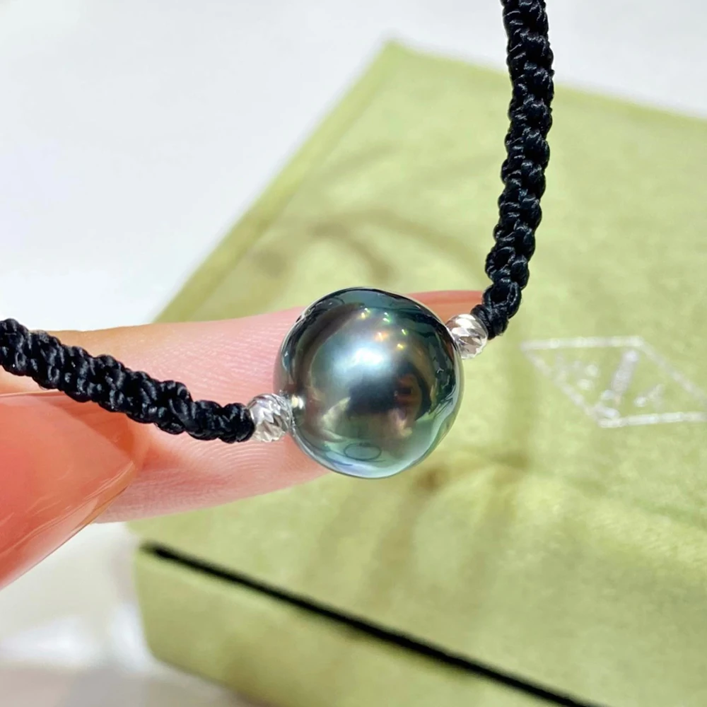 12-13mm Huge Size Real Tahitian Pearl Bracelet with Dazzling Color Simple and Versatile Natural Black Pearl Woven Bracelet Gift