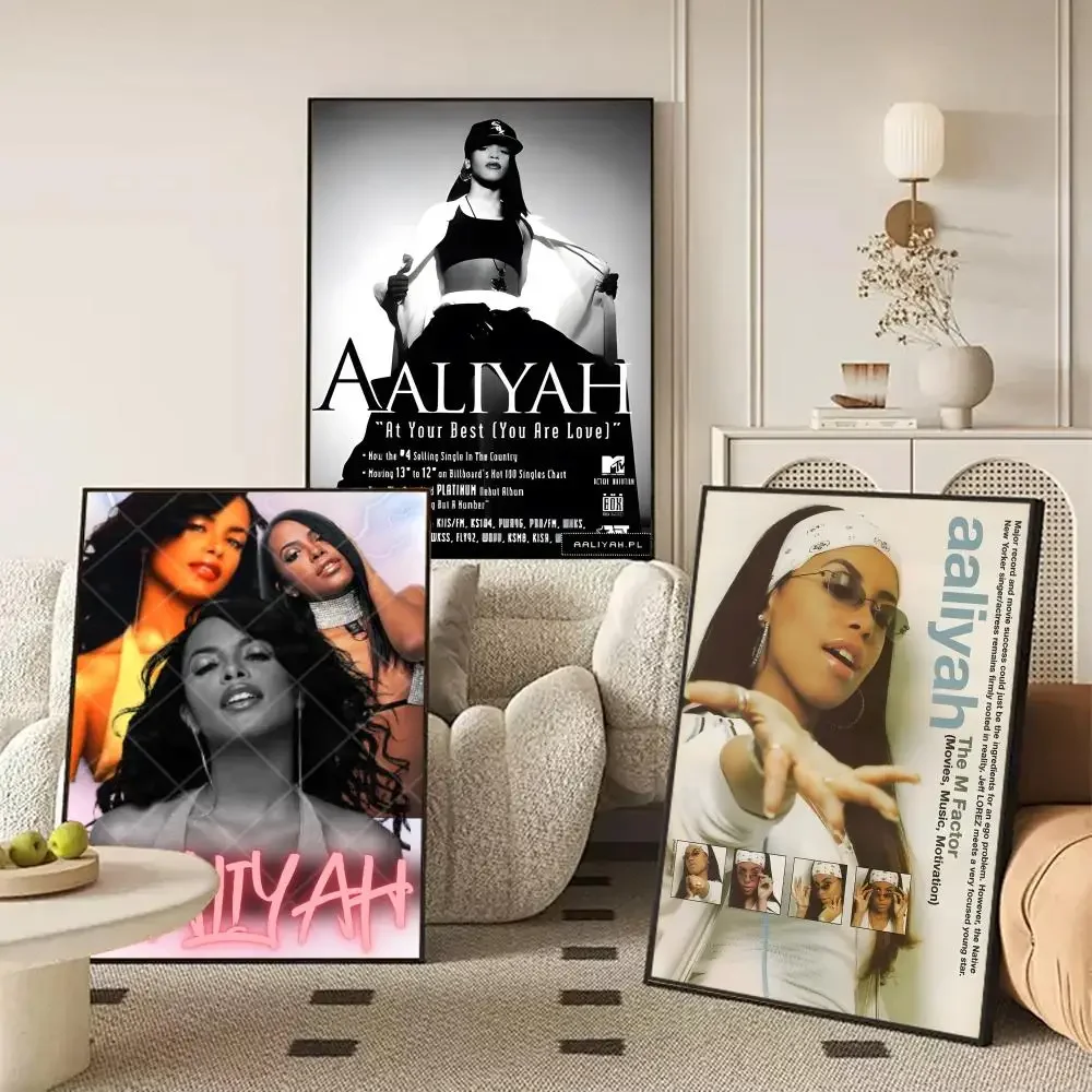 Singer A-Aaliyah Poster Waterproof Self-Stick Wall Art Stickers, Removable Wall Decor for Living Room and Bedroom