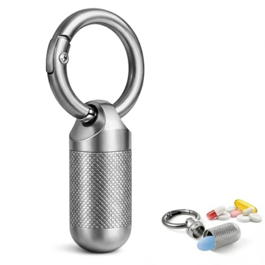 

Small Pill Case, Titanium Keychain Pill Holder, Mini Pill Case for Travel, Small Metal Pill Organizer, Portable and Waterproof