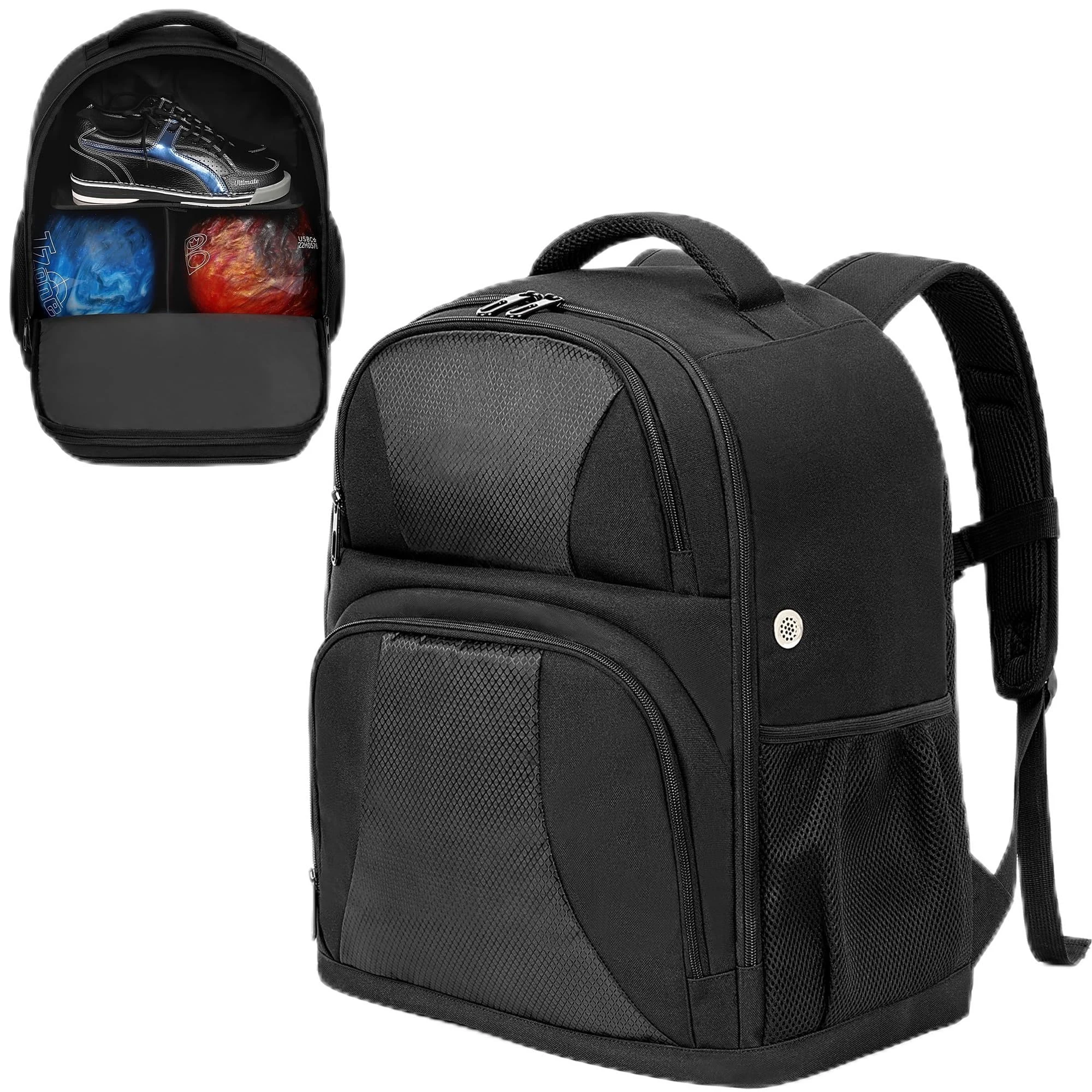 Men Bowling Backpack Waterproof Sports Backpack With Independent Shoe Space Large Capacity Laptop Backpack Black Backpack BL01