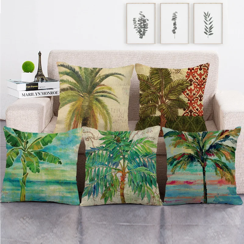 Coconut Tree Pillow Case Home Decor Green Pillowcase for Pillow Decorative Cushions for Elegant Bed  Chair Sofa Pillow Cover